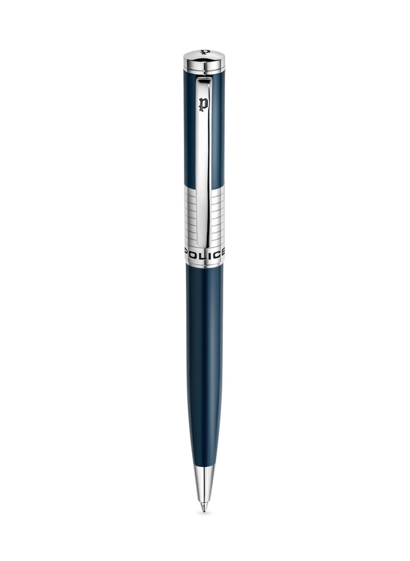 POLICE - Meiryo Blue Stainless Steel Textured Pen with Silver Trims and Blue Ink - Image 1