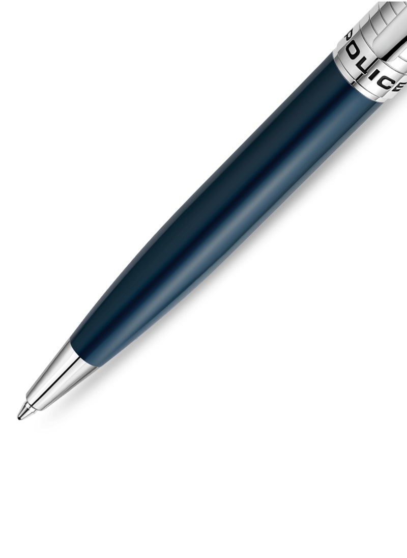 POLICE - Meiryo Blue Stainless Steel Textured Pen with Silver Trims and Blue Ink - Image 1