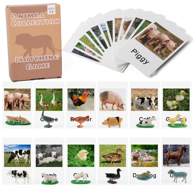 MEROCO Montessori Animal Match Miniature Farm Animal Toy Figurines with Matching Cards Montessori Language Materials Preschool Learning Toy NEWT033 - Image 2