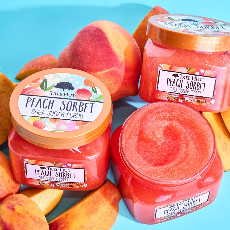 Tree Hut Peach Sorbet Shea Sugar Scrub, Exfoliating, Hydrating & Moisturizing Body Scrub with Shea Butter & Nourishing Essential Oils, Smooth & Soften Skin, 18 oz - Image 3