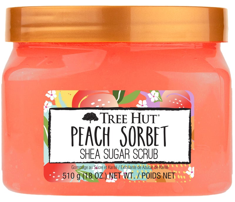 Tree Hut Peach Sorbet Shea Sugar Scrub, Exfoliating, Hydrating & Moisturizing Body Scrub with Shea Butter & Nourishing Essential Oils, Smooth & Soften Skin, 18 oz - Image 1