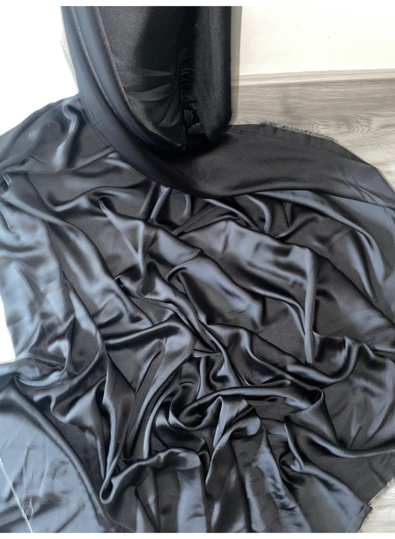 JewelOnPalette Soft Silky Charmeuse Satin Fabric, 45" Wide Soft Material for Cut by The Yard for Dress, Blouse, Shirt, Craft and Embroidery - Black  - Image 1