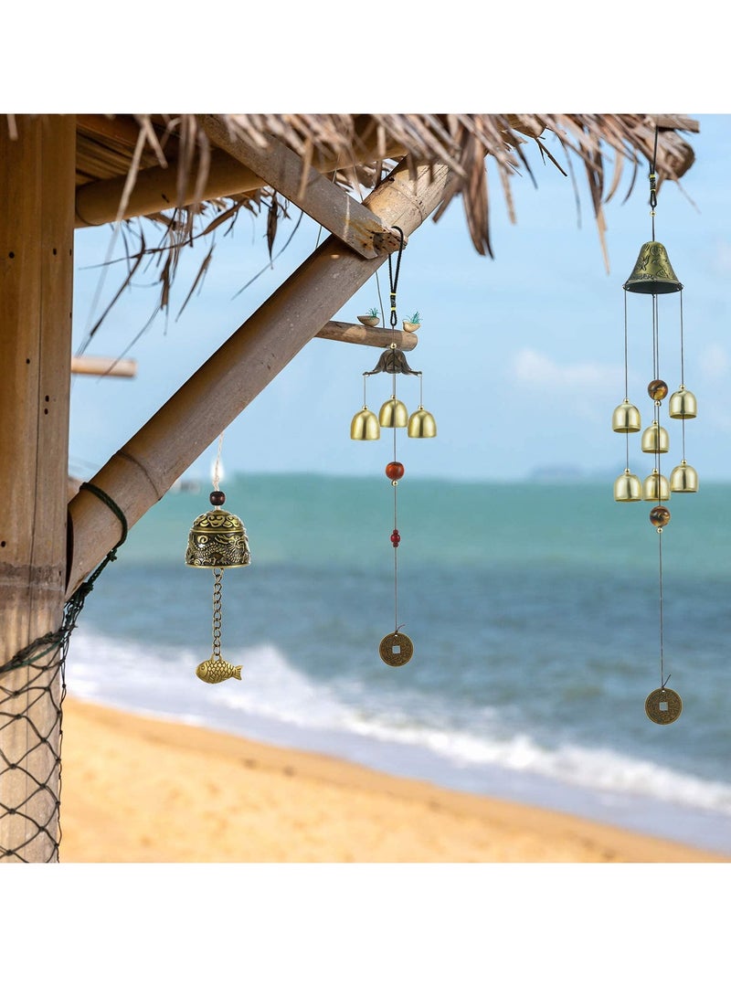 SOLARAE Wind Chimes, Vintage Metal Wind Chime Bells Chinese Feng Shui Lucky Bell Hanging Ornament for Home Outdoor Indoor Decor Garden Hanging  Decoration 3 Pieces - Image 2