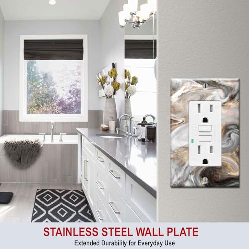 Art Plates - Single Gang Rocker - Decora - GFCI Switch Plate Cover - One Gang Decorative Metal Wall Plate - Grey and Brown Swirl Marble - Granite Print - (Made in USA) - Image 3