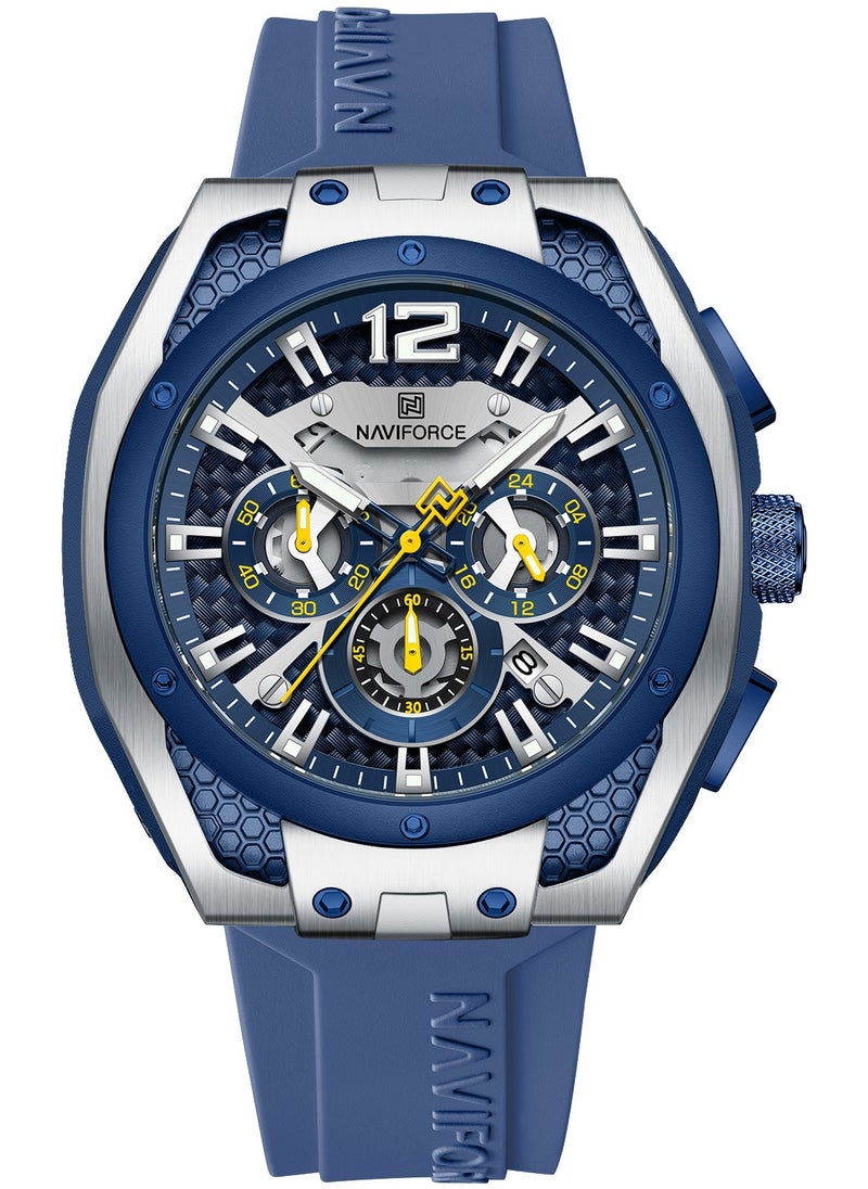 NAVIFORCE - New Fumed Silica Band Analog Chronograph Wrist Watch For Men NF8063 BE/W/BE -46mm - Blue - Image 1