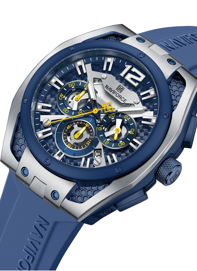 NAVIFORCE - New Fumed Silica Band Analog Chronograph Wrist Watch For Men NF8063 BE/W/BE -46mm - Blue - Image 1