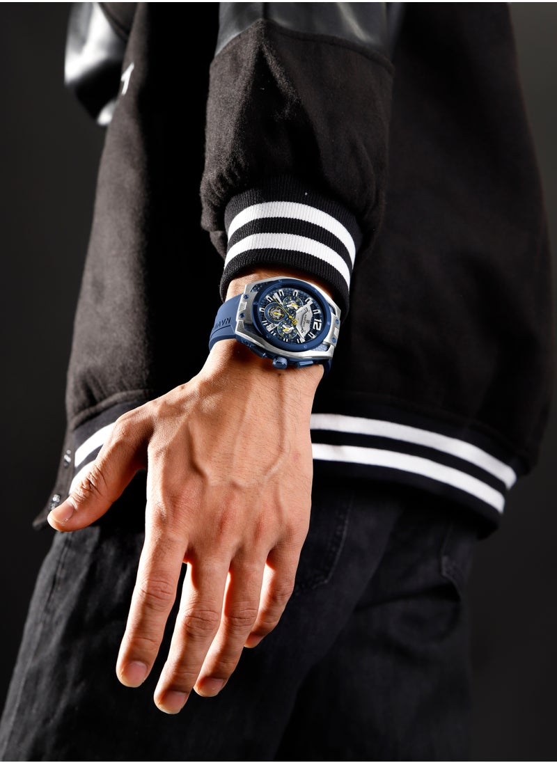 NAVIFORCE - New Fumed Silica Band Analog Chronograph Wrist Watch For Men NF8063 BE/W/BE -46mm - Blue - Image 1