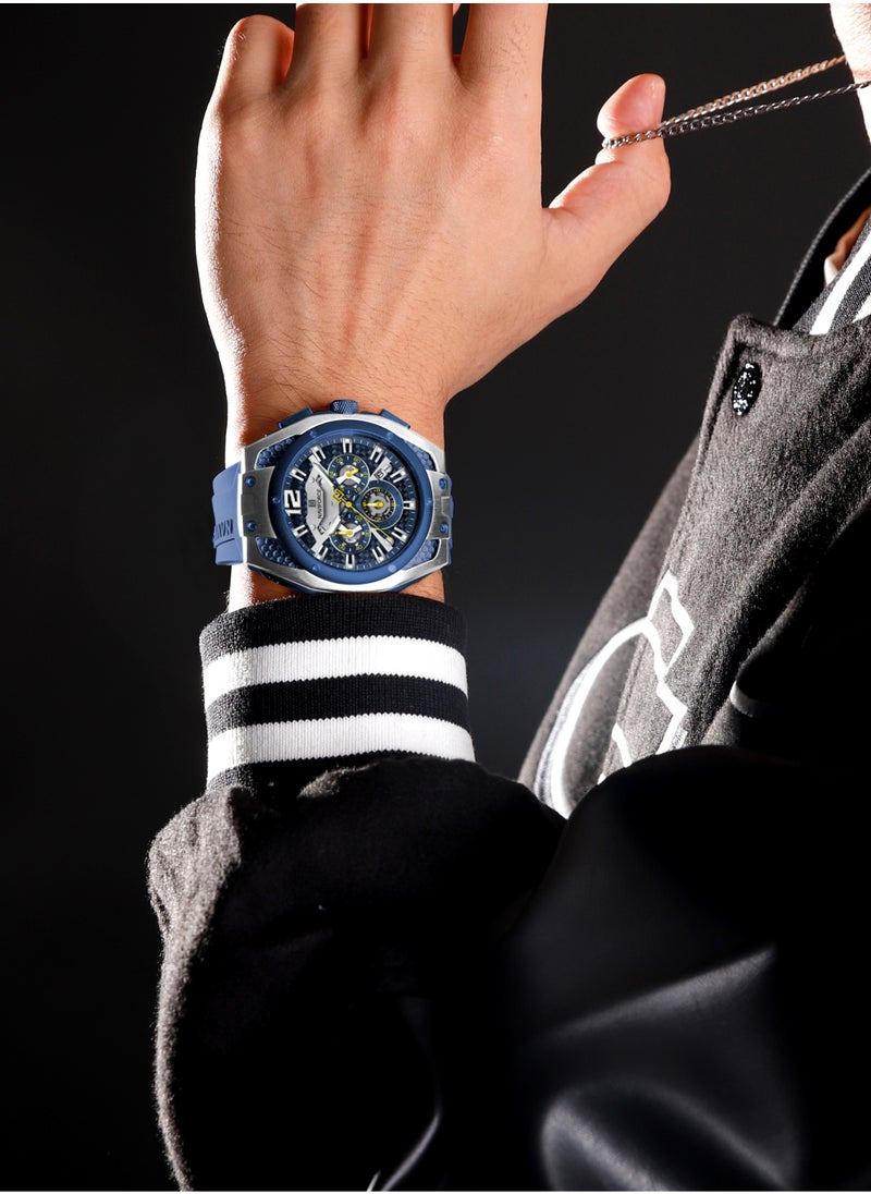NAVIFORCE - New Fumed Silica Band Analog Chronograph Wrist Watch For Men NF8063 BE/W/BE -46mm - Blue - Image 1