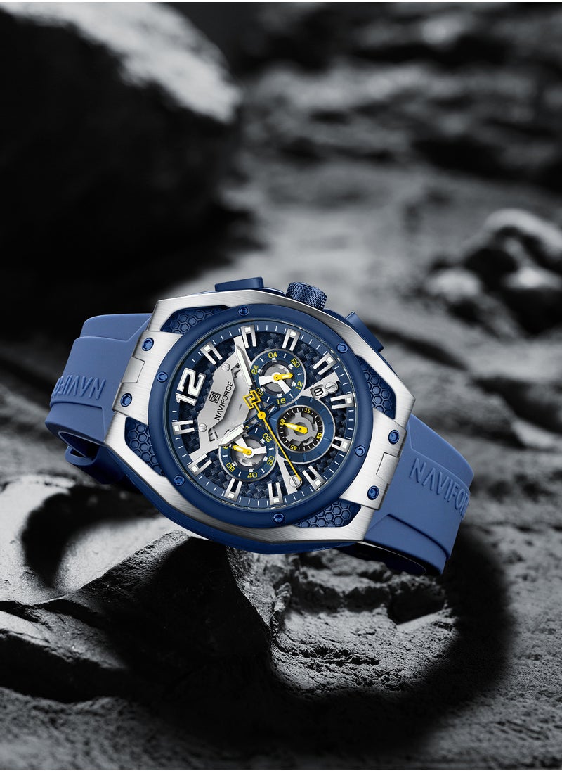 NAVIFORCE - New Fumed Silica Band Analog Chronograph Wrist Watch For Men NF8063 BE/W/BE -46mm - Blue - Image 1