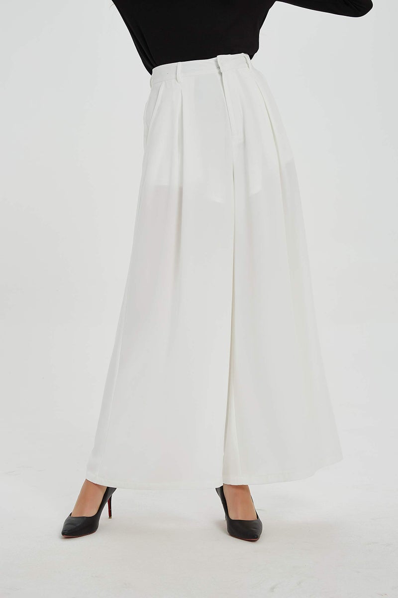 Tronjori Women High Waist Casual Wide Leg Long Palazzo Pants Trousers Regular Size(M, Ivory White Short) - Image 4