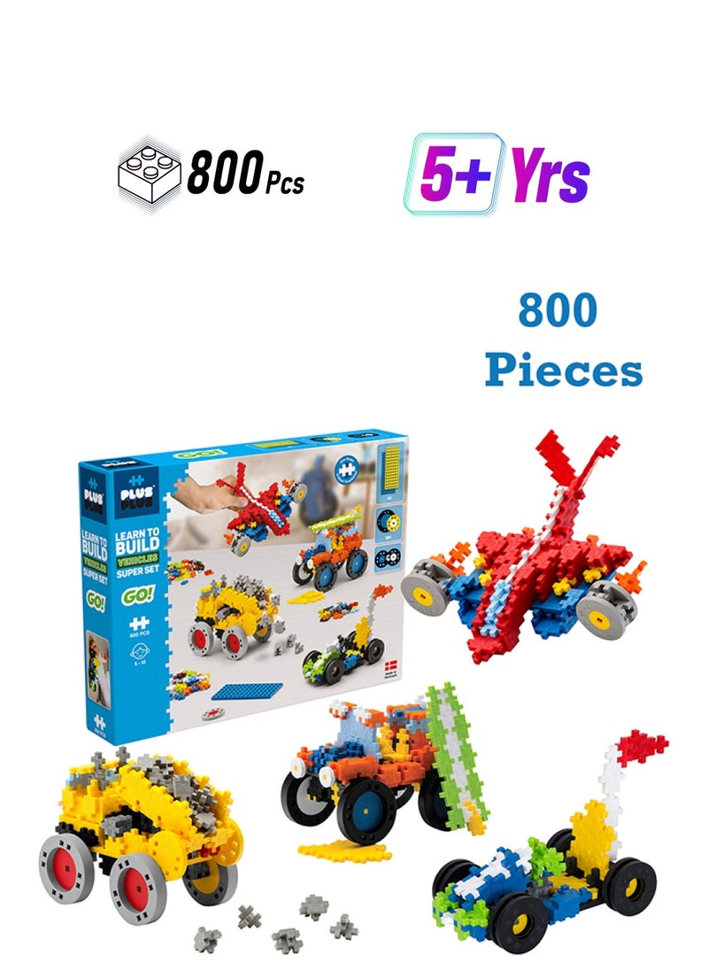 Plus-Plus Creative Building Blocks, Learn To Build Vehicle Set, Construction Toy, Plusplus Go, 800 Pieces, Basic  - Image 1
