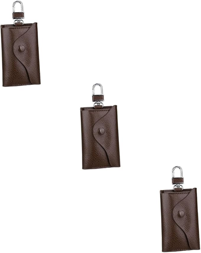 Leather Car Key Case Holder Universal Fob Wallet Coin Purse With Chain Pack Of 3 - Image 1