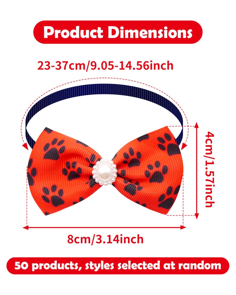 PET SHOW 50 Pack Paw Small Dog Collar Bow Ties Bulk Puppy Cats Adjustable Bowties for Medium Dogs Bowknots Holiday Party Ties Pet Grooming Accessories Assorted Randomly - Image 2