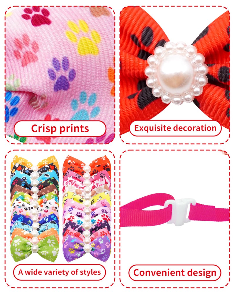 PET SHOW 50 Pack Paw Small Dog Collar Bow Ties Bulk Puppy Cats Adjustable Bowties for Medium Dogs Bowknots Holiday Party Ties Pet Grooming Accessories Assorted Randomly - Image 3