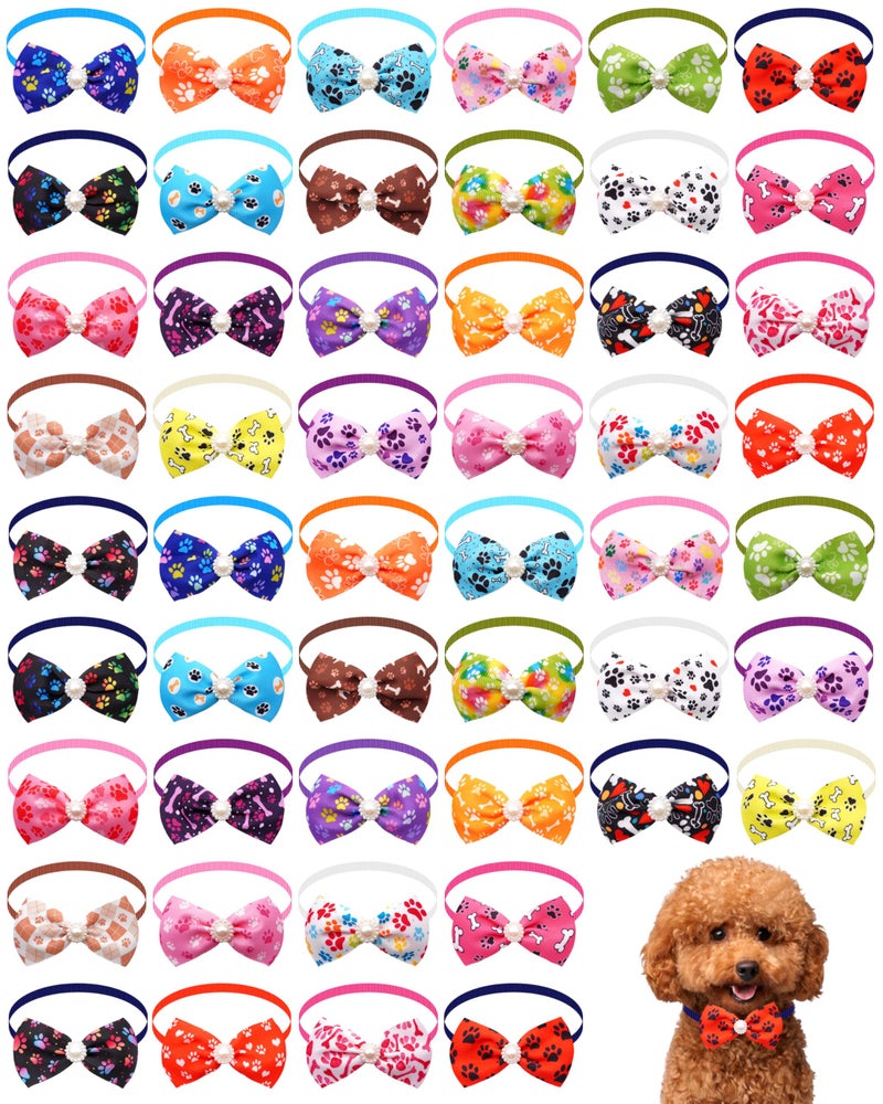 PET SHOW 50 Pack Paw Small Dog Collar Bow Ties Bulk Puppy Cats Adjustable Bowties for Medium Dogs Bowknots Holiday Party Ties Pet Grooming Accessories Assorted Randomly - Image 1