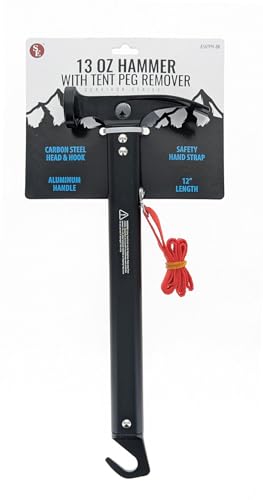 SE 12" Black Aluminum Claw Hammer with Tent Peg Remover - 13oz, Carbon Steel Head, Wide Digging Claw, Flat Face, Safety Hand Strap - Ideal for Camping & Outdoor Use - Image 1