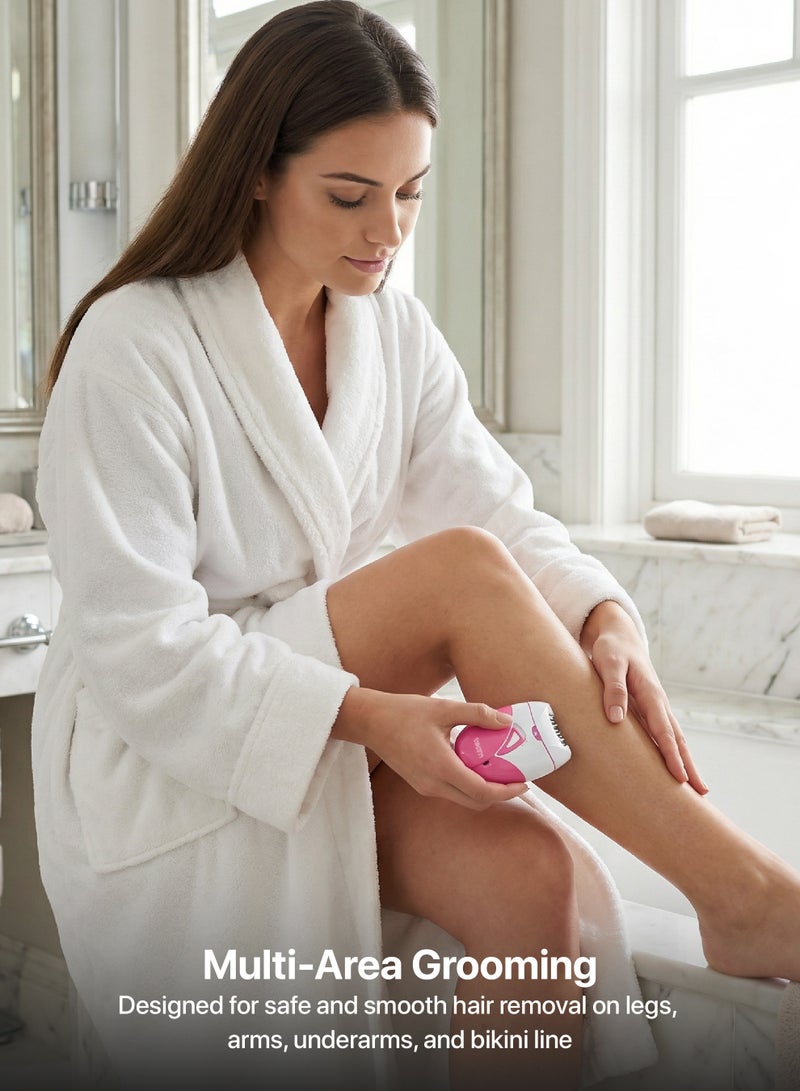 TEAM Rechargeable Lady Epilator TM‑803 for Women – 2-Speed Hair Removal Device with Ceramic Discs, Active Massage System, USB Charging, LED Indicator – Smooth Legs, Arms, Underarms & Bikini Line - Image 3