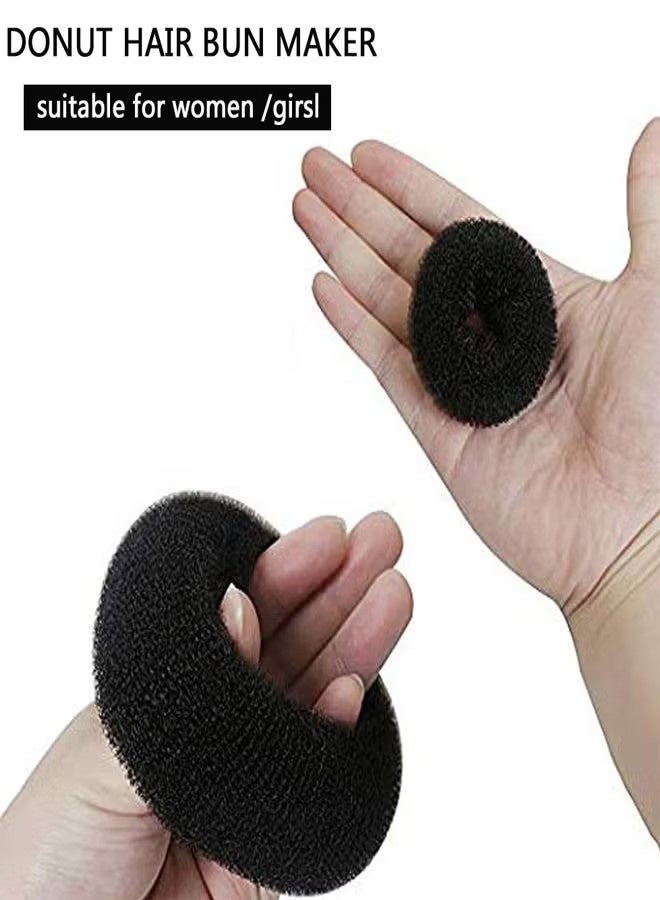 Hair Donut Bun Maker Set, Hair Bun Maker Set with 7pcs Black Donut Bun Makers (1 extra-large, 2 large, 2 medium and 2 small), 5 pieces Hair Elastic Bands, 12 pieces Hair Pins - Image 3