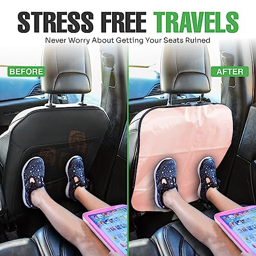 lebogner Back Seat Cover for Kids + 4 Pocket Storage Organizer, 2 Pack Kick Mats Backseat Protector, Car Accessories Waterproof Kick Guard for Vehicles to Protect from Dirt, Mud & Scratches, Pink - Image 3