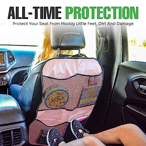 lebogner Back Seat Cover for Kids + 4 Pocket Storage Organizer, 2 Pack Kick Mats Backseat Protector, Car Accessories Waterproof Kick Guard for Vehicles to Protect from Dirt, Mud & Scratches, Pink - Image 2