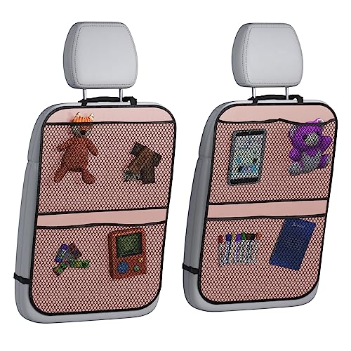 lebogner Back Seat Cover for Kids + 4 Pocket Storage Organizer, 2 Pack Kick Mats Backseat Protector, Car Accessories Waterproof Kick Guard for Vehicles to Protect from Dirt, Mud & Scratches, Pink - Image 1