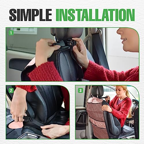 lebogner Back Seat Cover for Kids + 4 Pocket Storage Organizer, 2 Pack Kick Mats Backseat Protector, Car Accessories Waterproof Kick Guard for Vehicles to Protect from Dirt, Mud & Scratches, Pink - Image 5