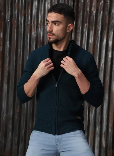 هاي ستار كنزة رجالية بلون تركواز من الأكريليك % بقصة عادية