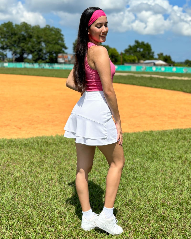 Stelle Tennis Skirts for Women Athletic Skirt with Shorts Golf Skort Pocket High Waisted Skorts Workout Pickleball(White,S) - Image 4