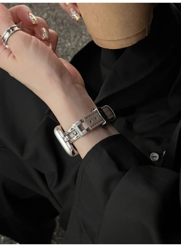 Metal Leather erfly Buckle Strap Grey Suitable For 46MM (iWatch 10th generation)Use - Image 5