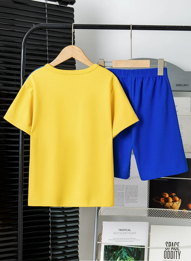 Take Two Boys Yellow Printed T-Shirt and Shorts Set