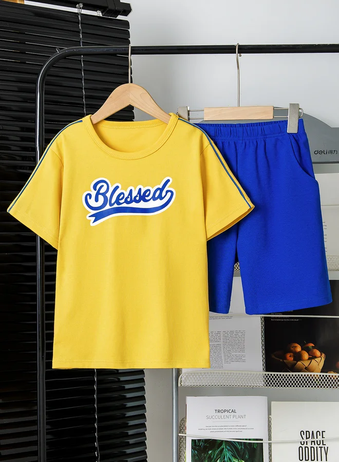Take Two Boys Yellow Printed T-Shirt and Shorts Set