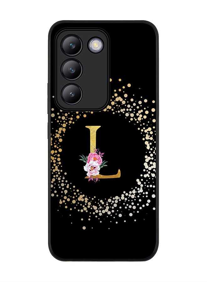 Stylizedd Rugged Black edge case for Vivo V30 Lite 5G, Slim fit Flexible Cover -  Custom Monogram Initial Letter Floral Pattern Alphabet - L ( Black ) - Image 1