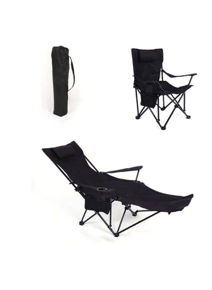 Cool Baby Portable Outdoor Camping Chair Beach Armchair Sitting and Lying Dual-Purpose with Cup Holder Net Bag Beach Folding Chair Fishing Chair Black - Image 2