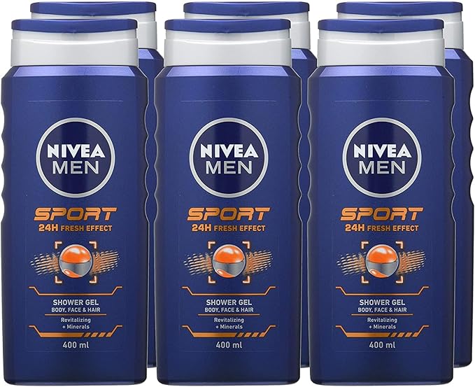 NIVEA MEN Sport Shower Gel 6 x 400ml Refreshing Body Wash with Lime Scent Allin1 Shower Gel for Men Strong NIVEA MEN Shower Gel - Image 1
