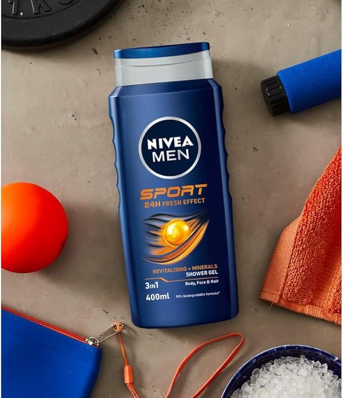 NIVEA MEN Sport Shower Gel 6 x 400ml Refreshing Body Wash with Lime Scent Allin1 Shower Gel for Men Strong NIVEA MEN Shower Gel - Image 3