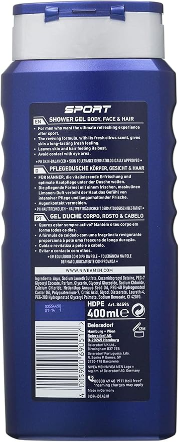 NIVEA MEN Sport Shower Gel 6 x 400ml Refreshing Body Wash with Lime Scent Allin1 Shower Gel for Men Strong NIVEA MEN Shower Gel - Image 2
