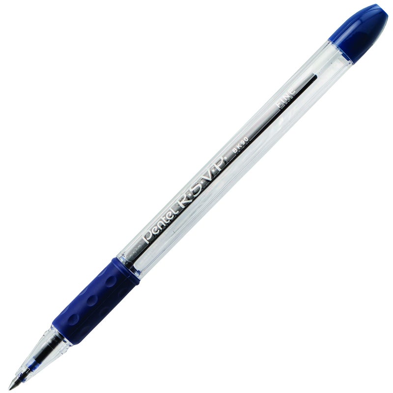 Pentel® R.S.V.P.® Ballpoint Pens, Fine Point, 0.7 mm, Clear Barrel, Blue Ink, Pack of12 - Image 2
