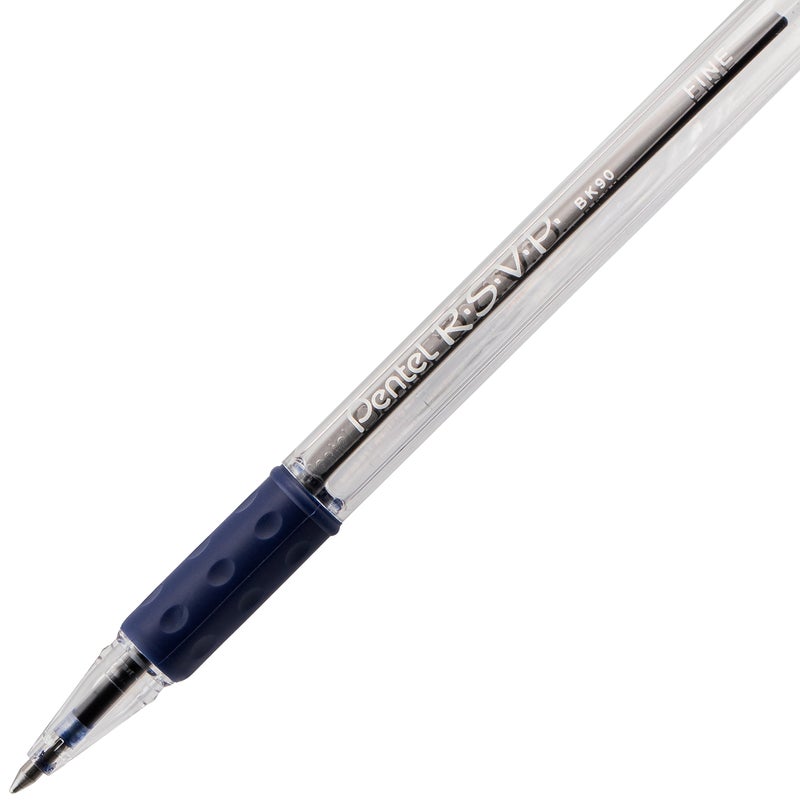 Pentel® R.S.V.P.® Ballpoint Pens, Fine Point, 0.7 mm, Clear Barrel, Blue Ink, Pack of12 - Image 5