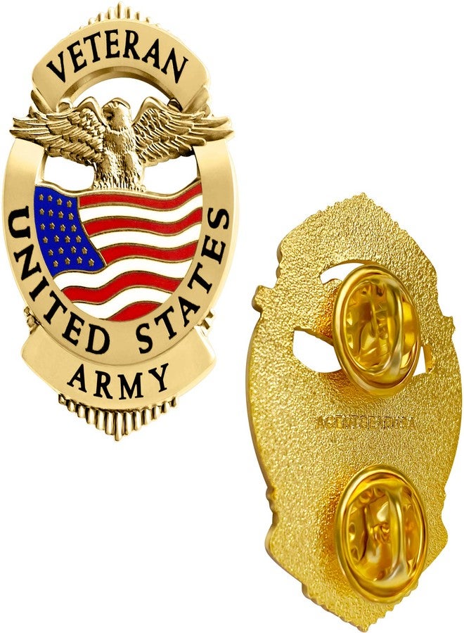 Agent Gear USA Army Veteran Lapel Pin - Patriotic Military Double-Clutch Badge - Designed with American Eagle & United States Flag - Made of Strong & Durable Metal (Gold Tone) - Image 1