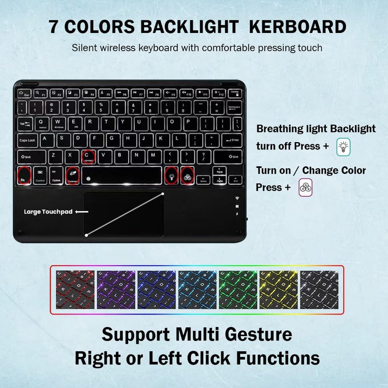 TECPHILE Keyboard Case for Honor Pad X9 11.5” Back Cover with Multi-Gesture Touchpad, 7 Color Backlit, Pencil Holder, Detachable Bluetooth Keyboard Protective Folio Shockproof, Auto Sleep Mode - Image 4