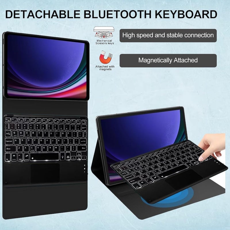 TECPHILE Keyboard Case for Honor Pad X9 11.5” Back Cover with Multi-Gesture Touchpad, 7 Color Backlit, Pencil Holder, Detachable Bluetooth Keyboard Protective Folio Shockproof, Auto Sleep Mode - Image 3