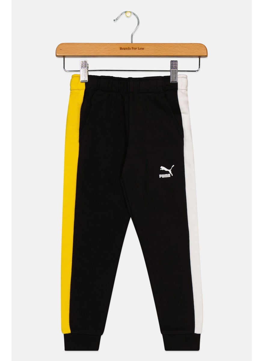 PUMA Kids Boy Sportswear Fit Brand Logo Sweatpants, Black/Yellow/White  - Image 1