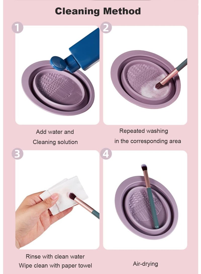 Foldable Silicone Makeup Brush Cleaner Bowl Portable Cleaning Tool for Brushes Powder Puffs and Sponges (Multicolor) - Image 4