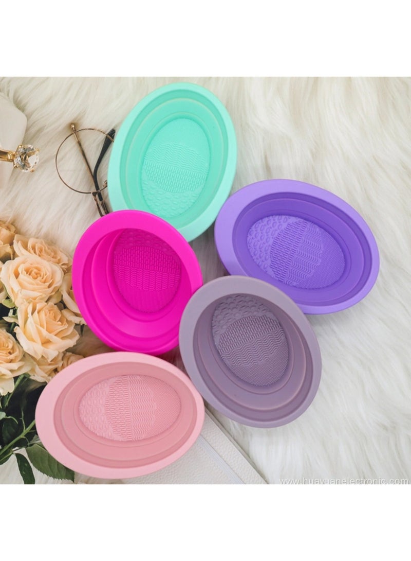 Foldable Silicone Makeup Brush Cleaner Bowl Portable Cleaning Tool for Brushes Powder Puffs and Sponges (Multicolor) - Image 3