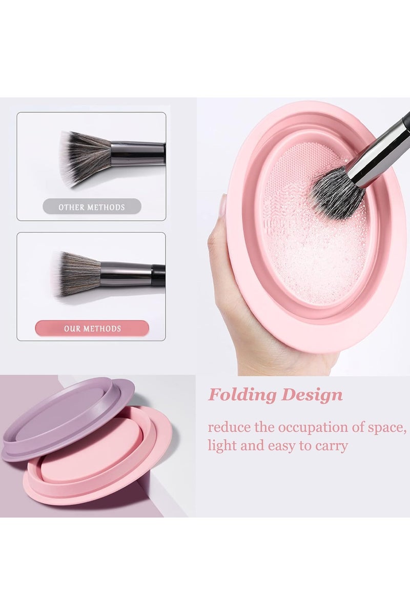 Foldable Silicone Makeup Brush Cleaner Bowl Portable Cleaning Tool for Brushes Powder Puffs and Sponges (Multicolor) - Image 2