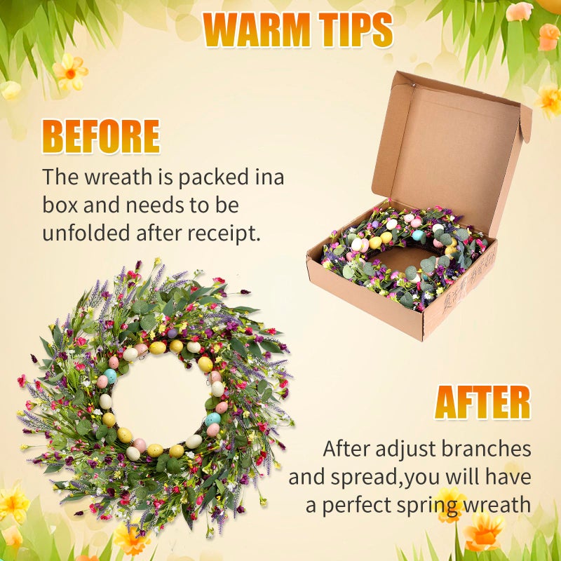 Mapaim 20Inch Easter Wreath for Front Door, Natural Spring Wildflower Easter Egg Wreath, Artificial Easter Door Wreath for Covered Outdoor Use - Image 5