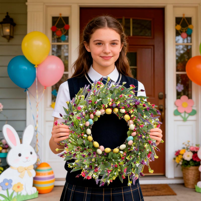 Mapaim 20Inch Easter Wreath for Front Door, Natural Spring Wildflower Easter Egg Wreath, Artificial Easter Door Wreath for Covered Outdoor Use - Image 2