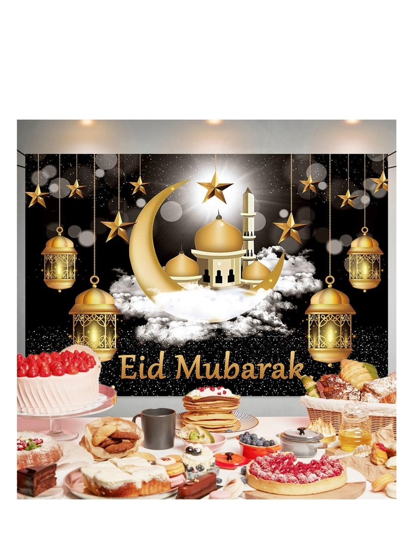 Ramadan Mubarak Backdrop Ramadan Kareem Banner Eid Mubarak Photography Background for Home Decorations Ramadan Party Supplies 180cm×110cm (Black Gold) - Image 4
