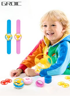 GROIC 2Pcs Flying Saucer Toys,Flying Disc Launcher Slap Bracelet Toys, Disk Shooter Sets Outdoor Flying Toys for Kids, Fidget Spinner Wristband  - Image 1