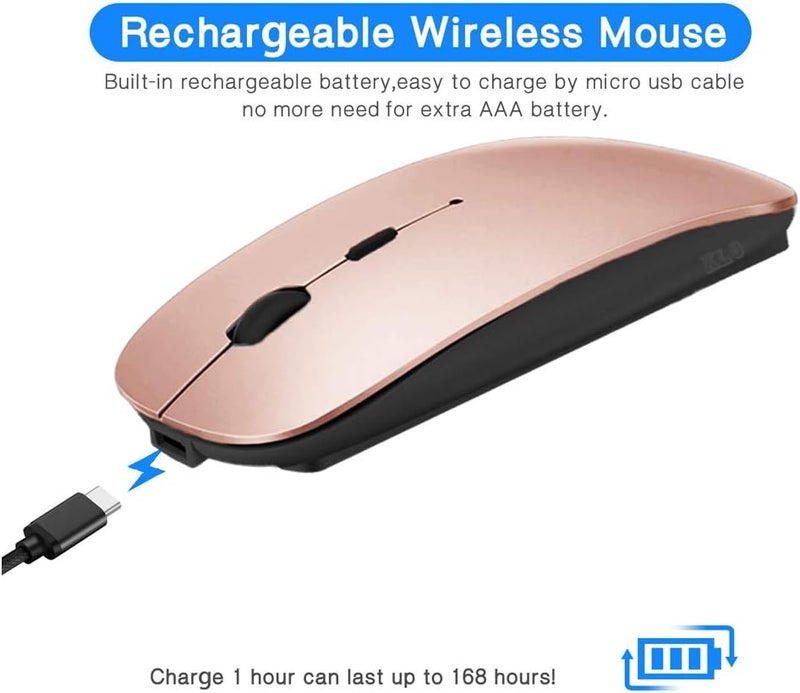 KLO Rechargeable Bluetooth Mouse for MacBook/MacBook air/Pro/iPad, Wireless Mouse for Laptop/Notebook/pc/iPad/Chromebook (Rose Gold-b) - Image 3